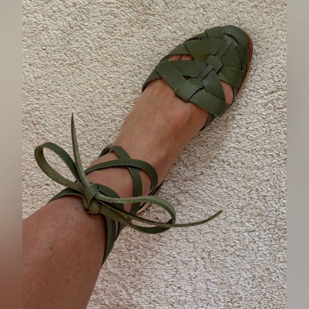 Agave handmade shoes in Mexico-Women's Green Strappy Sandals